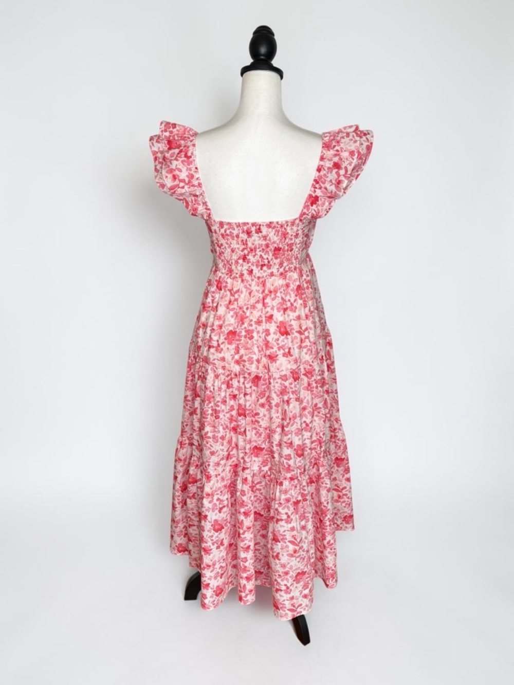 Abercrombie & Fitch Ruched Flutter Sleeve Long Midi/Maxi Dress Pink Floral XS - Picture 3 of 12